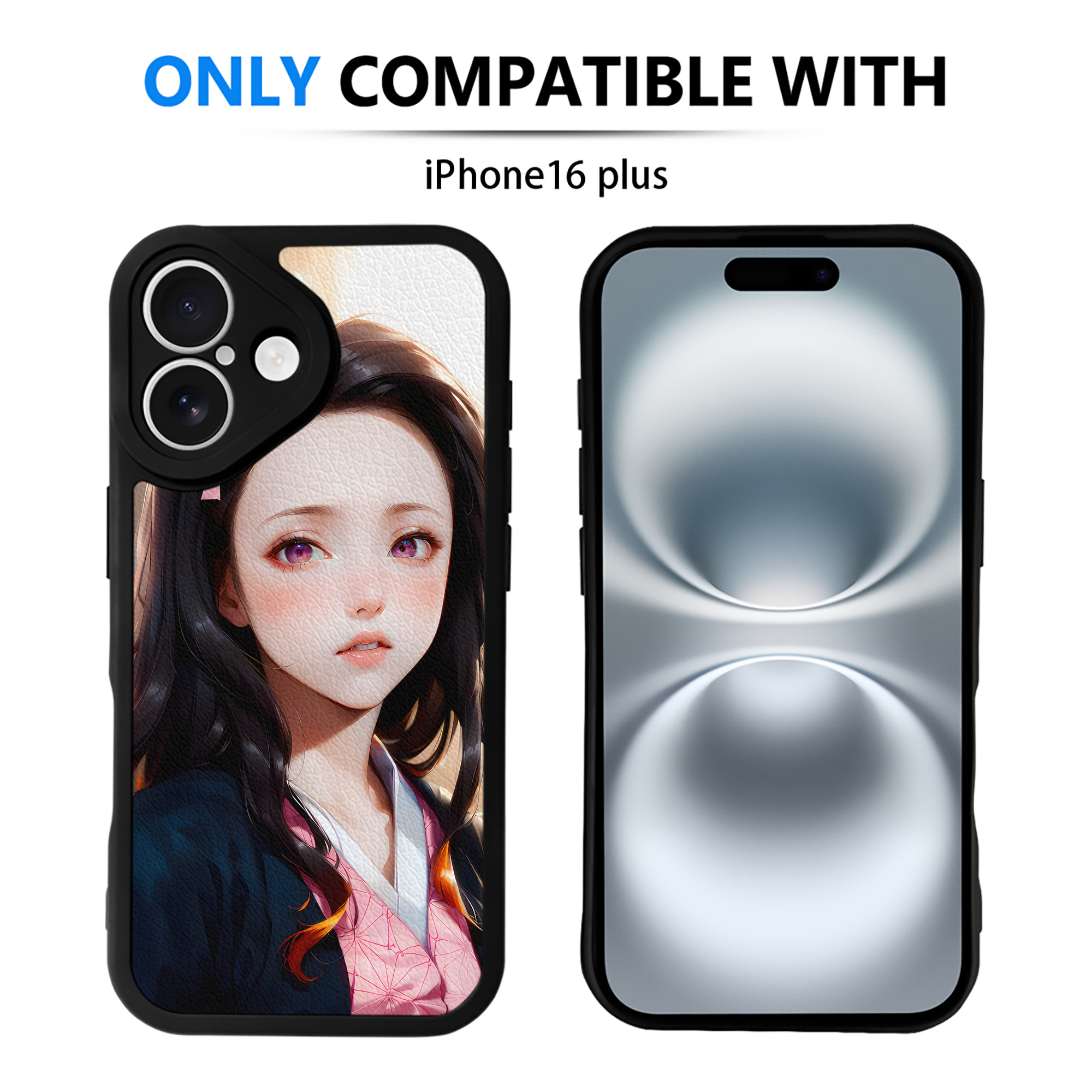 （画像用） 鬼滅の刃（きめつのやいば）竈門 禰󠄀豆子／かまど ねずこ Kamado Nezuko 【iPhone 16シリーズ対応】シリコンスマホケース（レザー調） 材質：シリコン